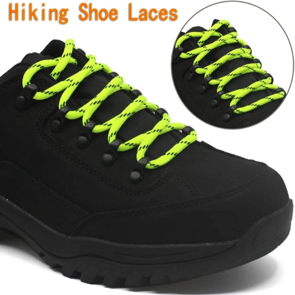 GRAH SANGRAH® (2 Pair) Shoelaces for Hiking Shoes, Outdoor Walking Sneakers, Outdoor Hiking, Climbing, Basketball, Work Boot, Running , Sport Shoes - 120 cm, Fluorescent Black